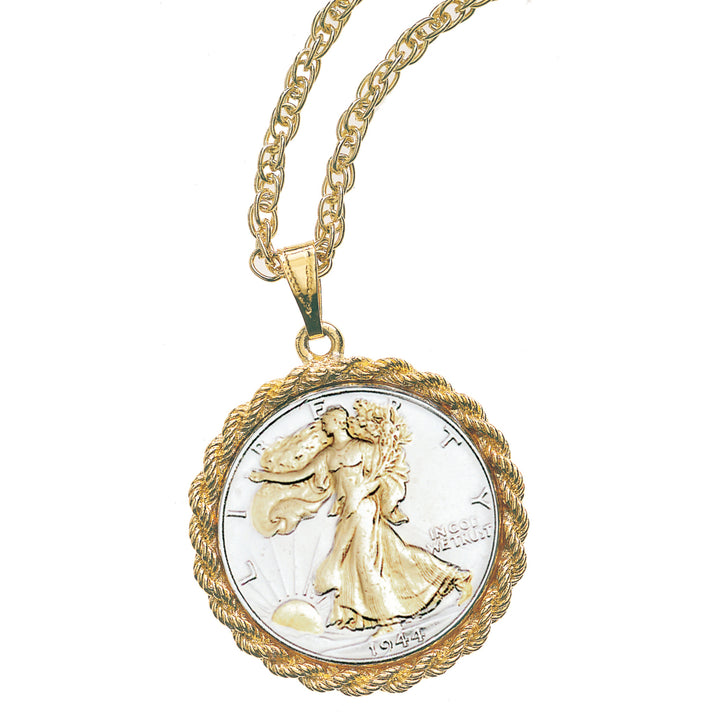 Selectively Gold-Layered Silver Walking Liberty Half Dollar Pendant Image 1