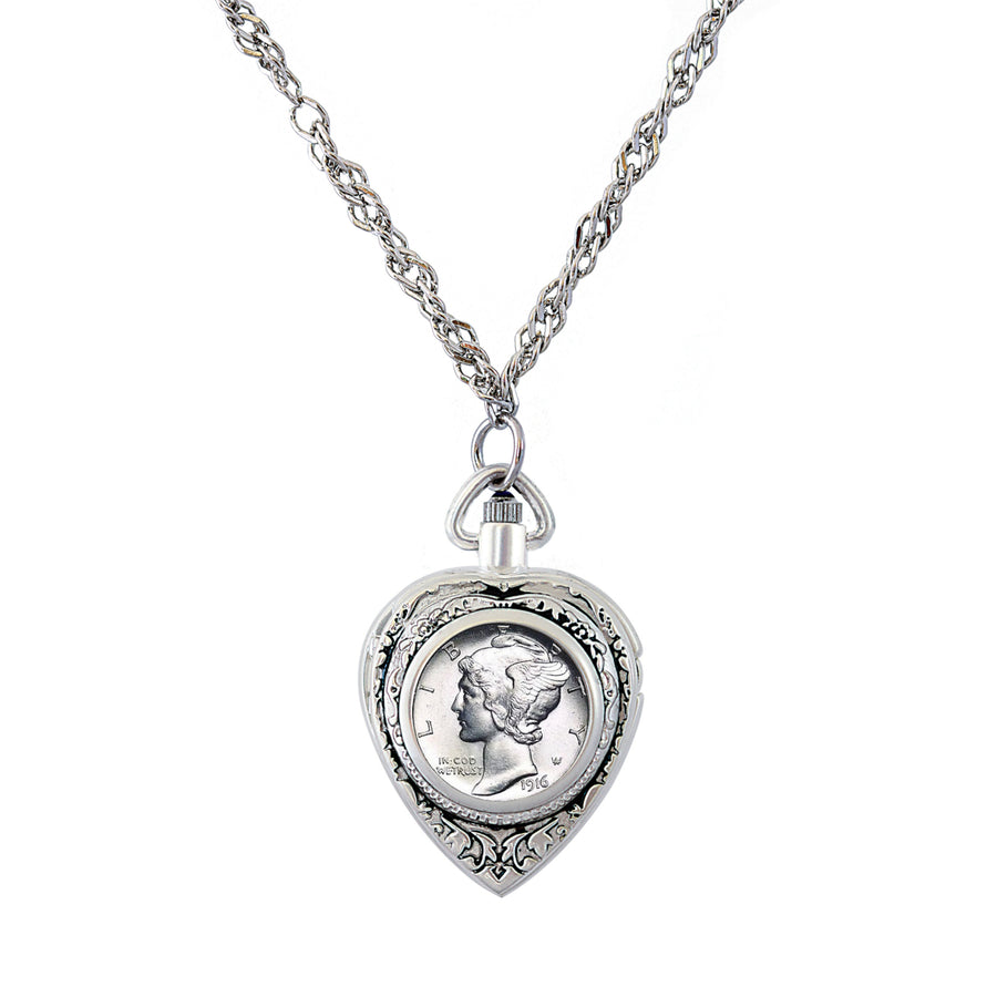 Silver Mercury Dime Heart Coin Pendant and Watch Image 1