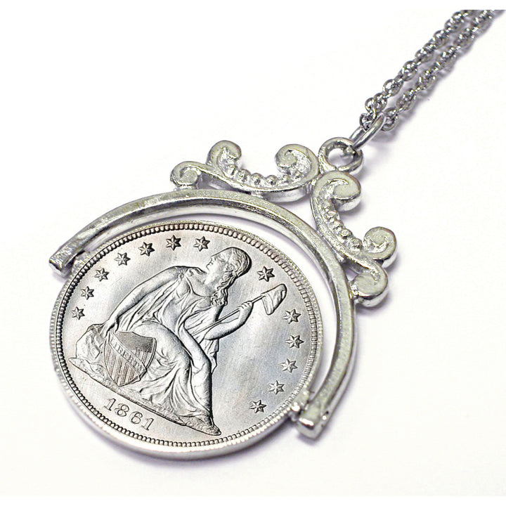 Civil War Silver Seated Liberty Quarter Coin Spinner Coin Pendant Image 1