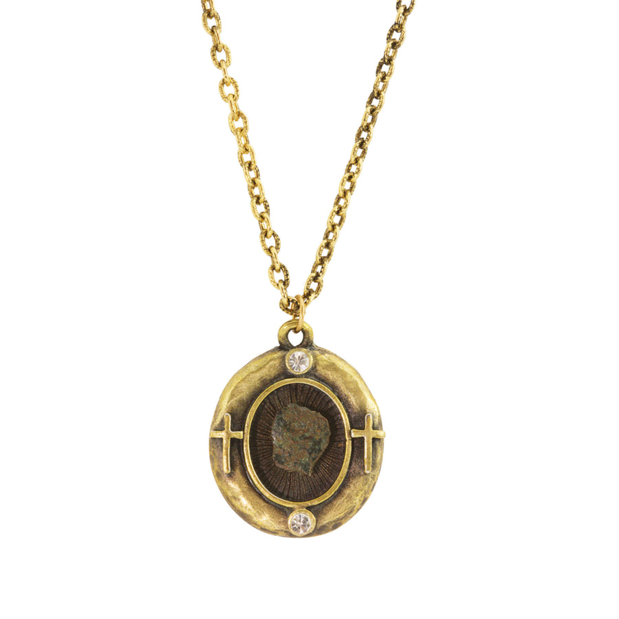 Gold Tone Widows Mite Coin Pendant With Verse Image 1