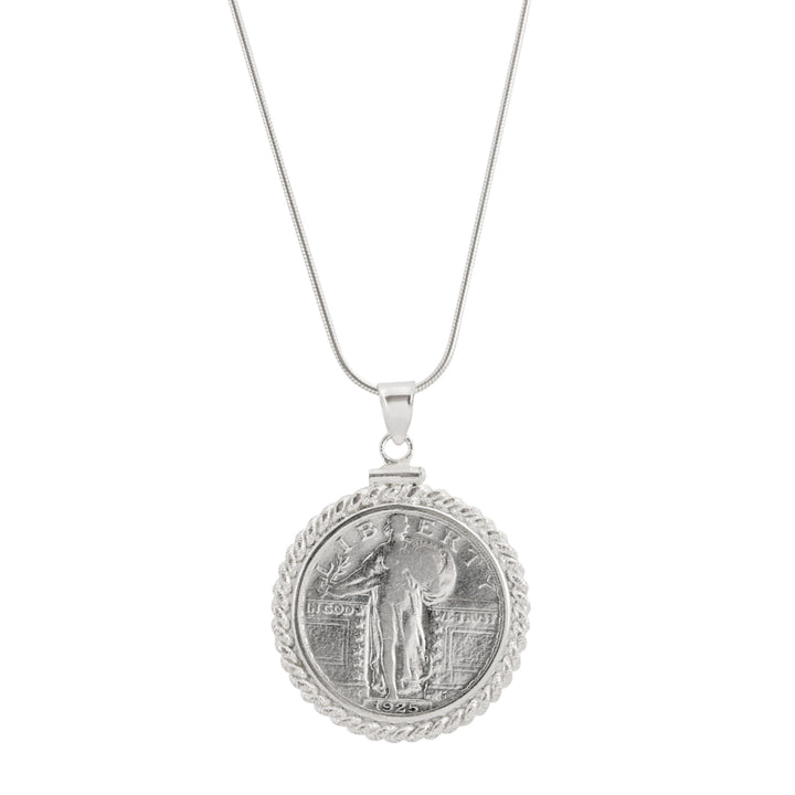 Sterling Silver Twisted Wire Silver Standing Liberty Quarter Coin Pendant Image 1