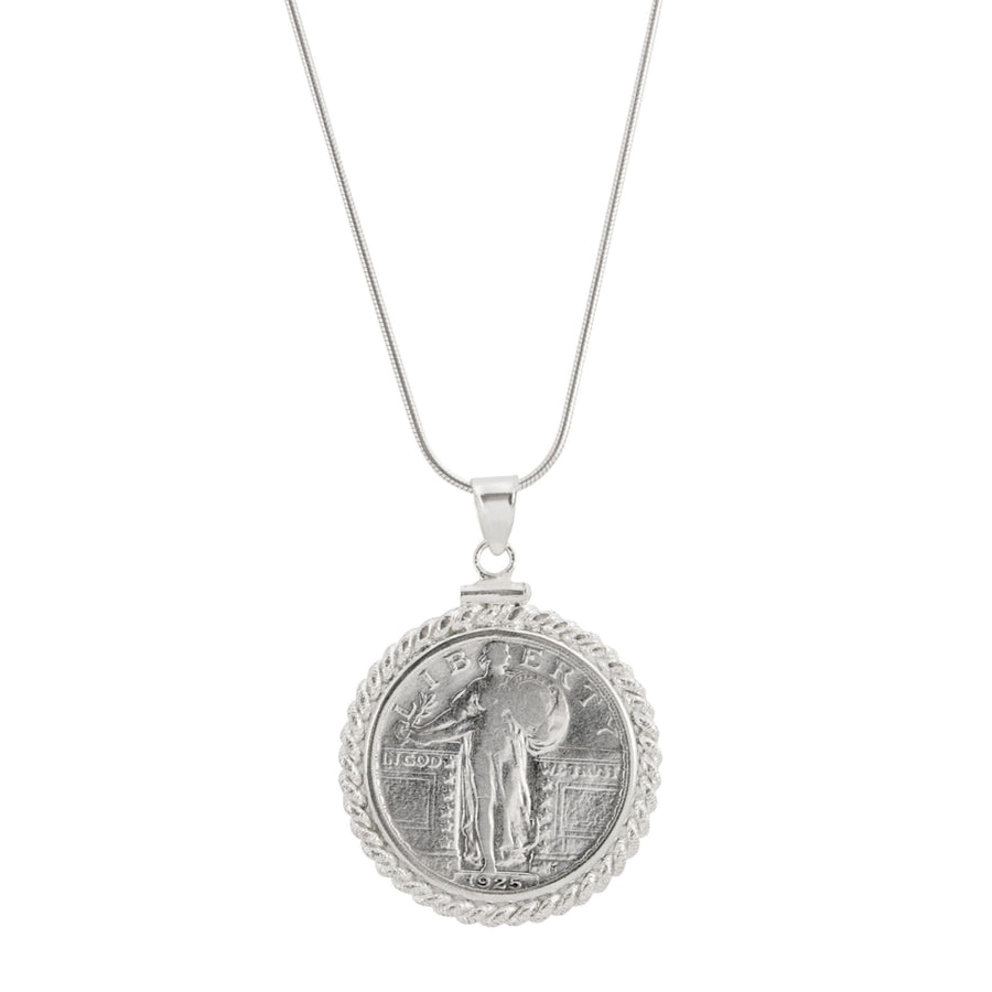 Sterling Silver Twisted Wire Silver Standing Liberty Quarter Coin Pendant Image 1