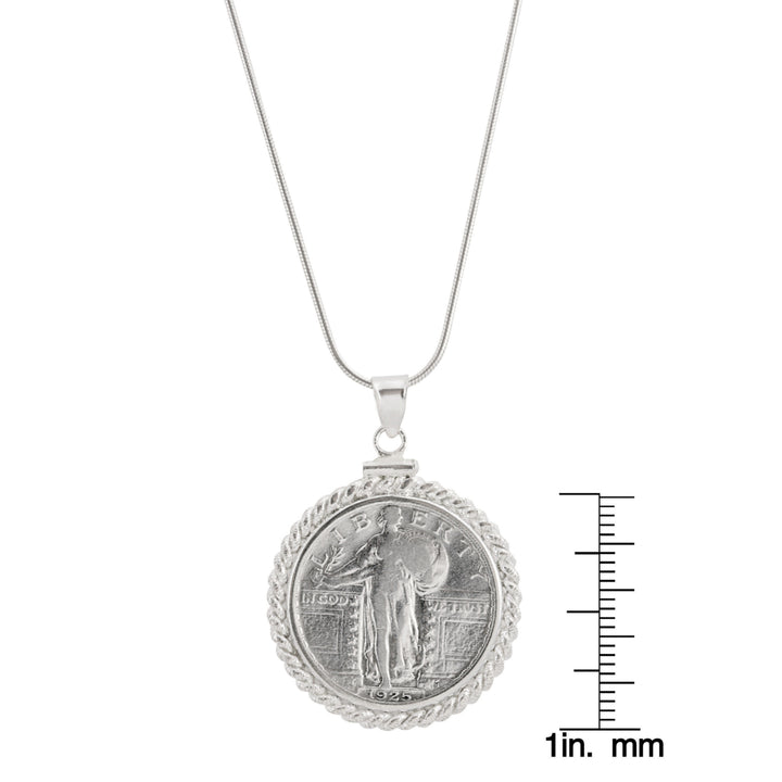 Sterling Silver Twisted Wire Silver Standing Liberty Quarter Coin Pendant Image 4