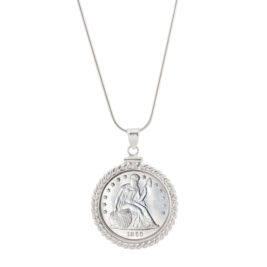 Sterling Silver Twisted Wire Silver Seated Liberty Quarter Coin Pendant Image 1