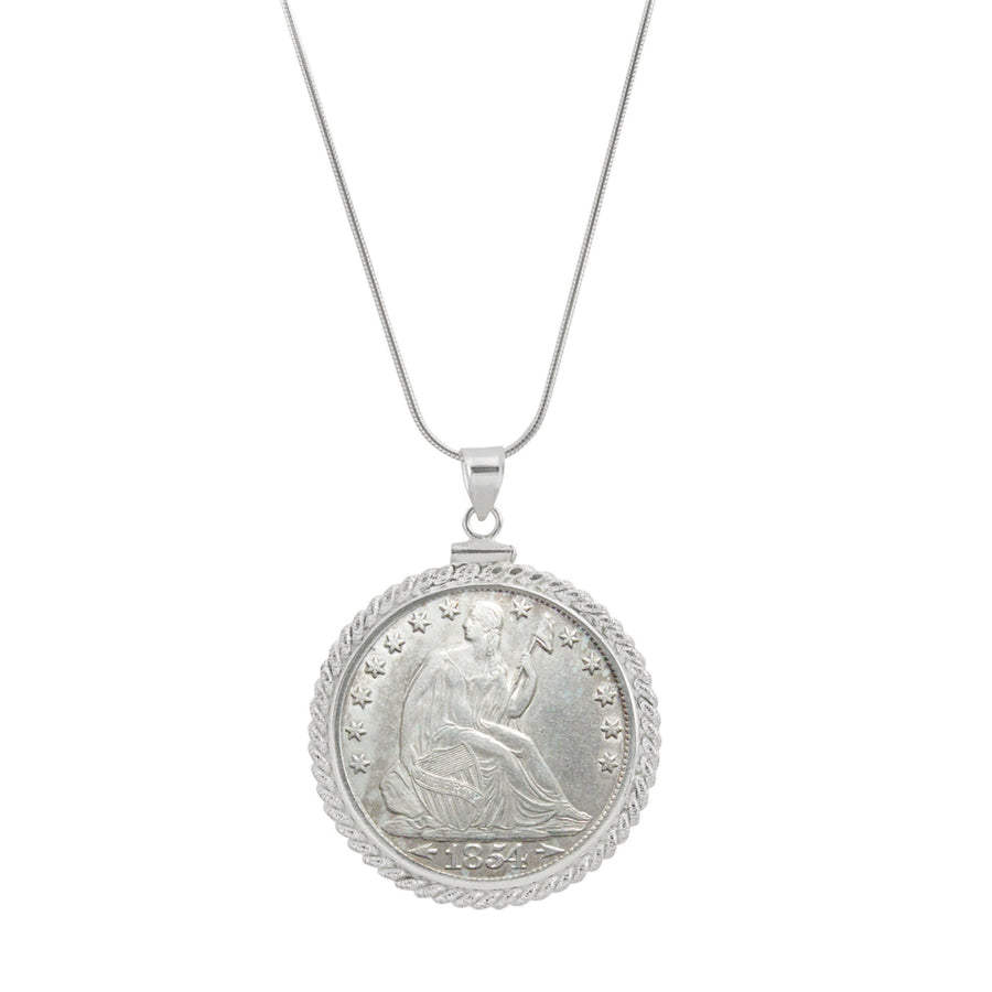 Sterling Silver Twisted Rope Silver Seated Liberty Half Dollar Coin Pendant Image 1