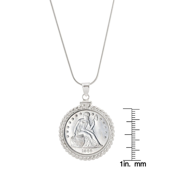 Sterling Silver Twisted Wire Silver Seated Liberty Quarter Coin Pendant Image 3