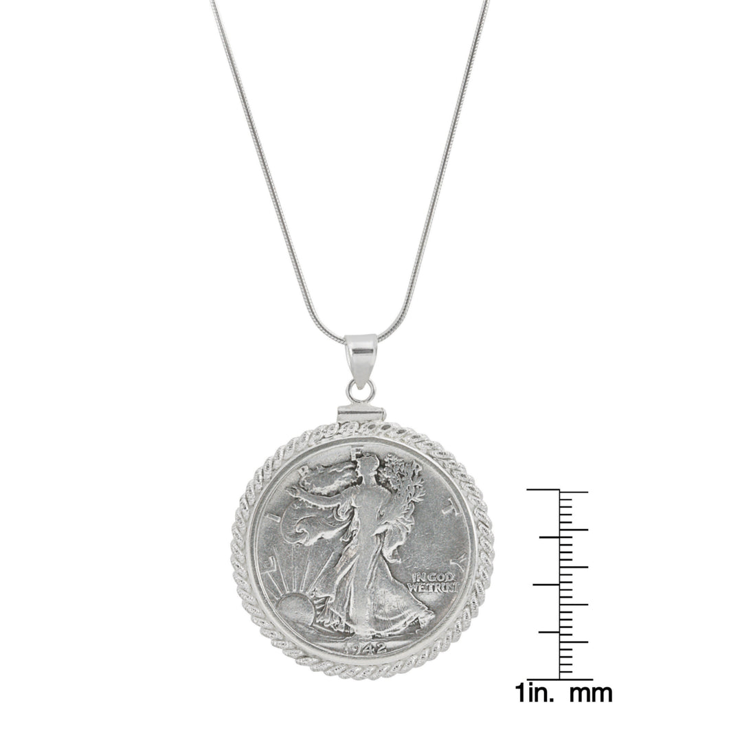 Sterling Silver Twisted Rope Silver Walking Liberty Half Dollar Coin Pendant Image 4