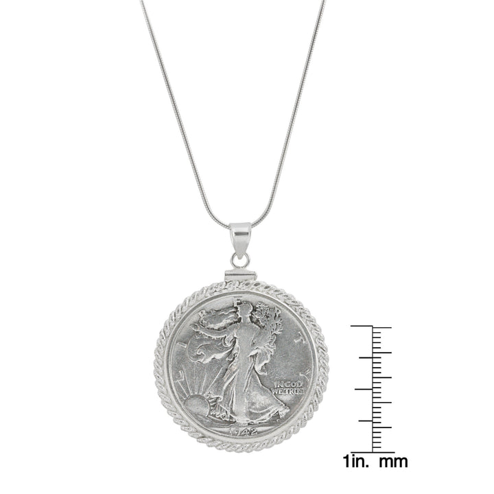 Sterling Silver Twisted Rope Silver Walking Liberty Half Dollar Coin Pendant Image 4