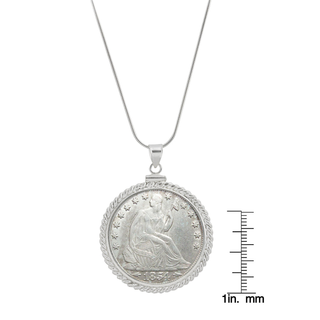 Sterling Silver Twisted Rope Silver Seated Liberty Half Dollar Coin Pendant Image 3