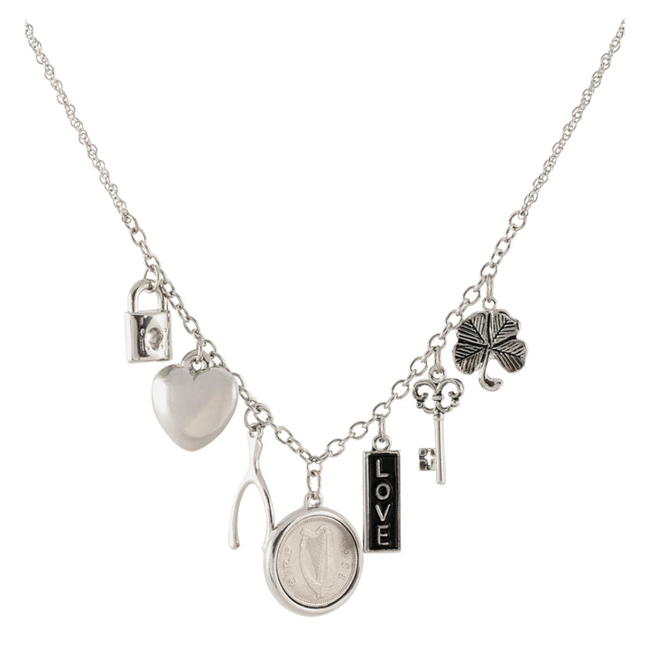 Silvertone Irish Coin Charm Necklace Image 1