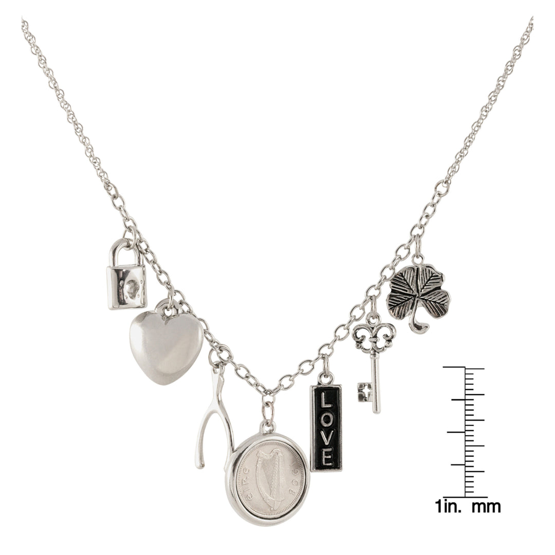 Silvertone Irish Coin Charm Necklace Image 3