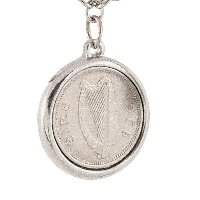 Silvertone Irish Coin Charm Necklace Image 4