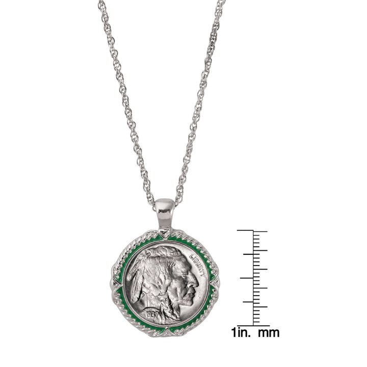 Buffalo Nickel Green Enamel Coin Pendant Necklace Image 3