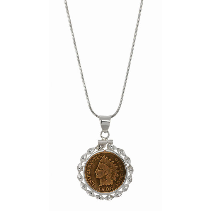 Sterling Silver Ribbon Style Coin Pendant with Genuine Indian Penny Image 1