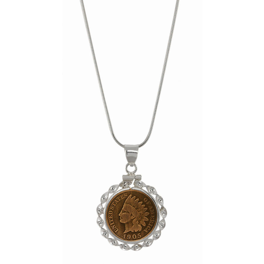 Sterling Silver Ribbon Style Coin Pendant with Genuine Indian Penny Image 1