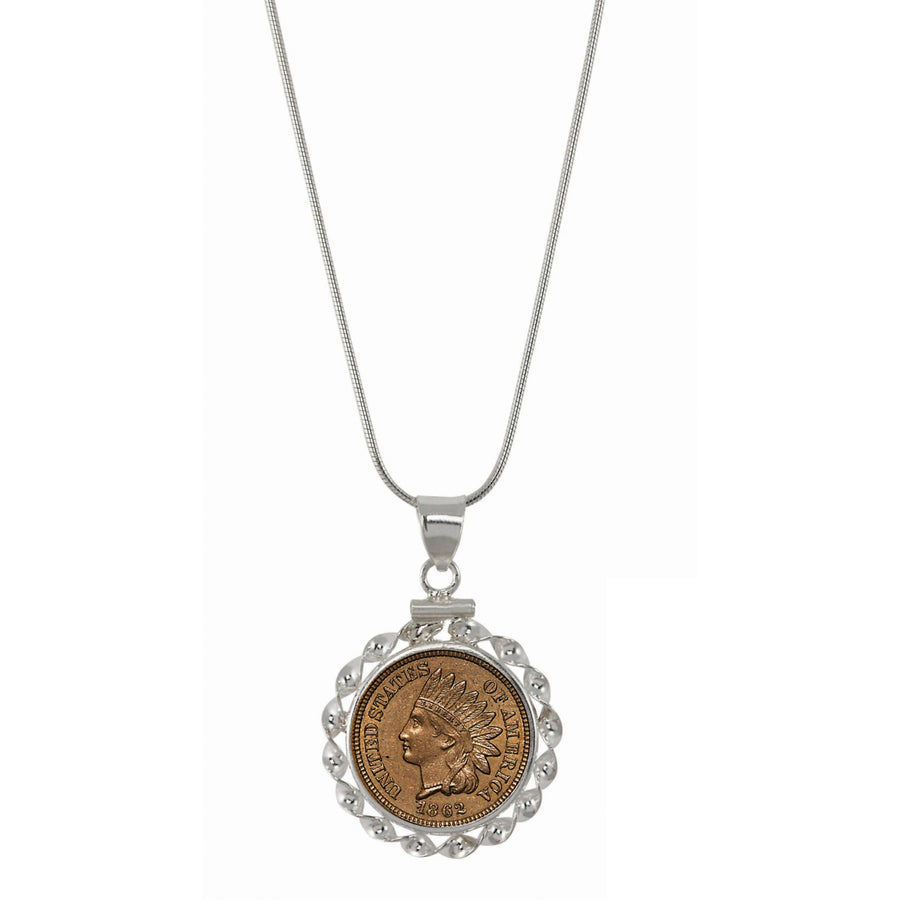 Sterling Silver  Ribbon Style Necklace with Genuine Civil War Indian Penny Image 1