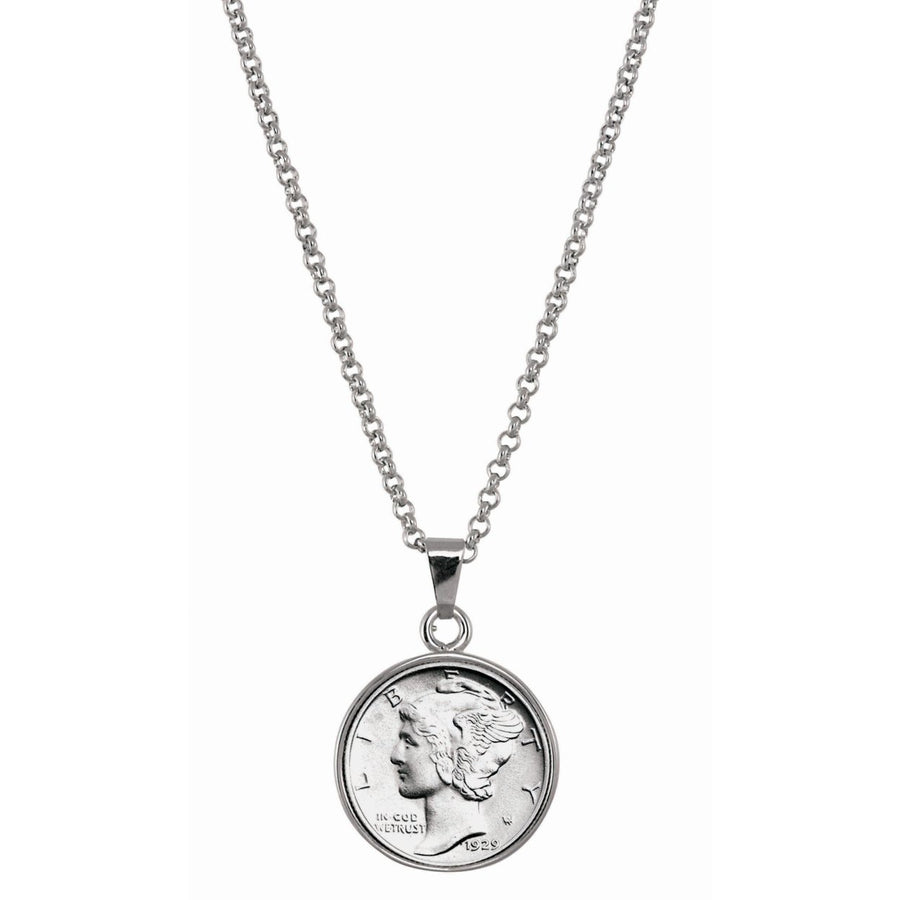 Silver Mercury Dime Silvertone Coin Pendant with 18" Chain Image 1