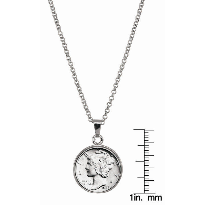 Silver Mercury Dime Silvertone Coin Pendant with 18" Chain Image 2