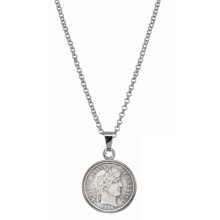 Silver Barber Dime Silvertone Coin Pendant with 18" Chain Image 1