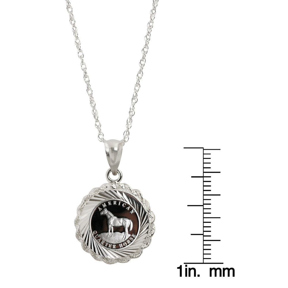 Sterling Silver American Quarter Horse Medallion Coin Pendant Image 2