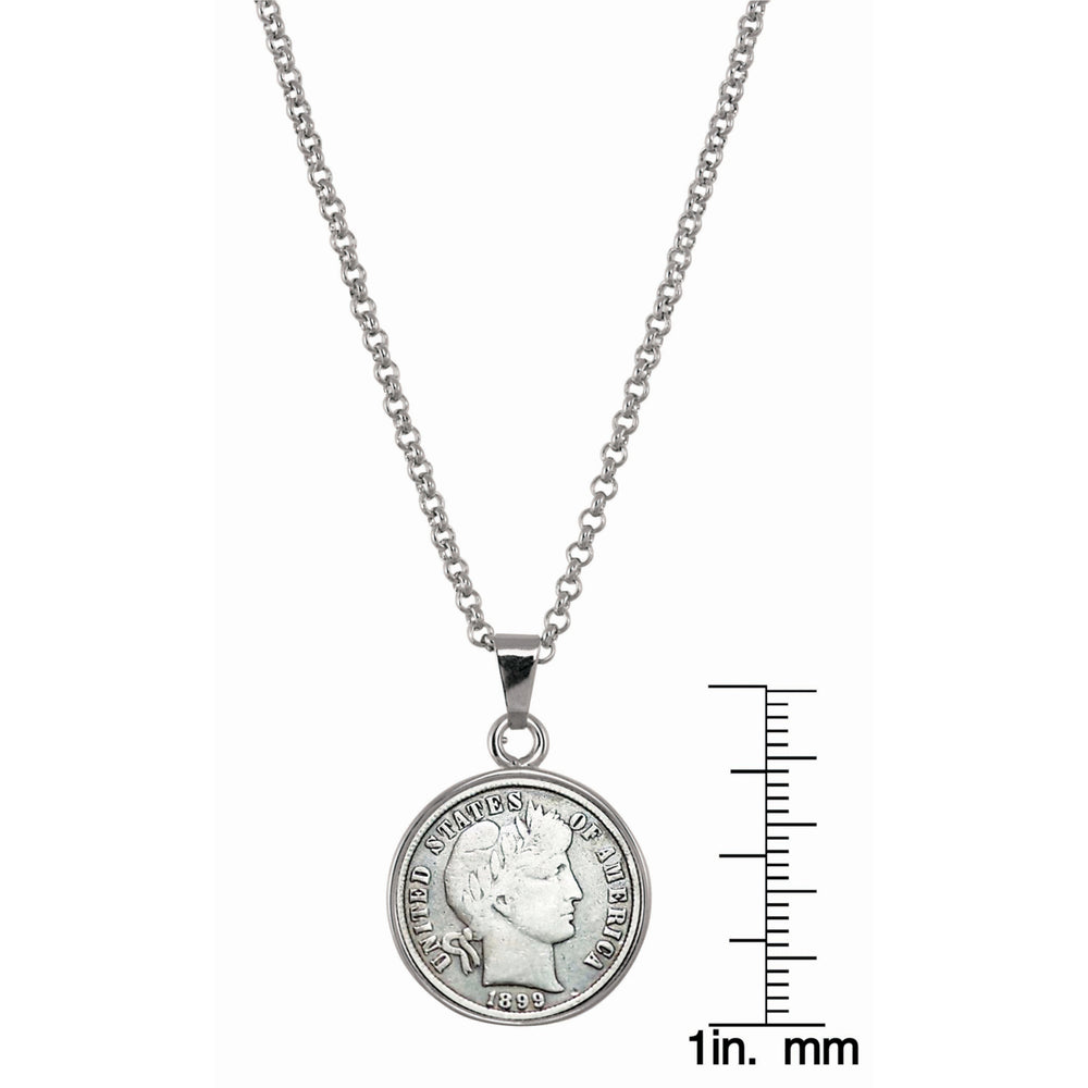 1800s Silver Barber Dime Silvertone Coin Pendant with 18" Chain Image 2