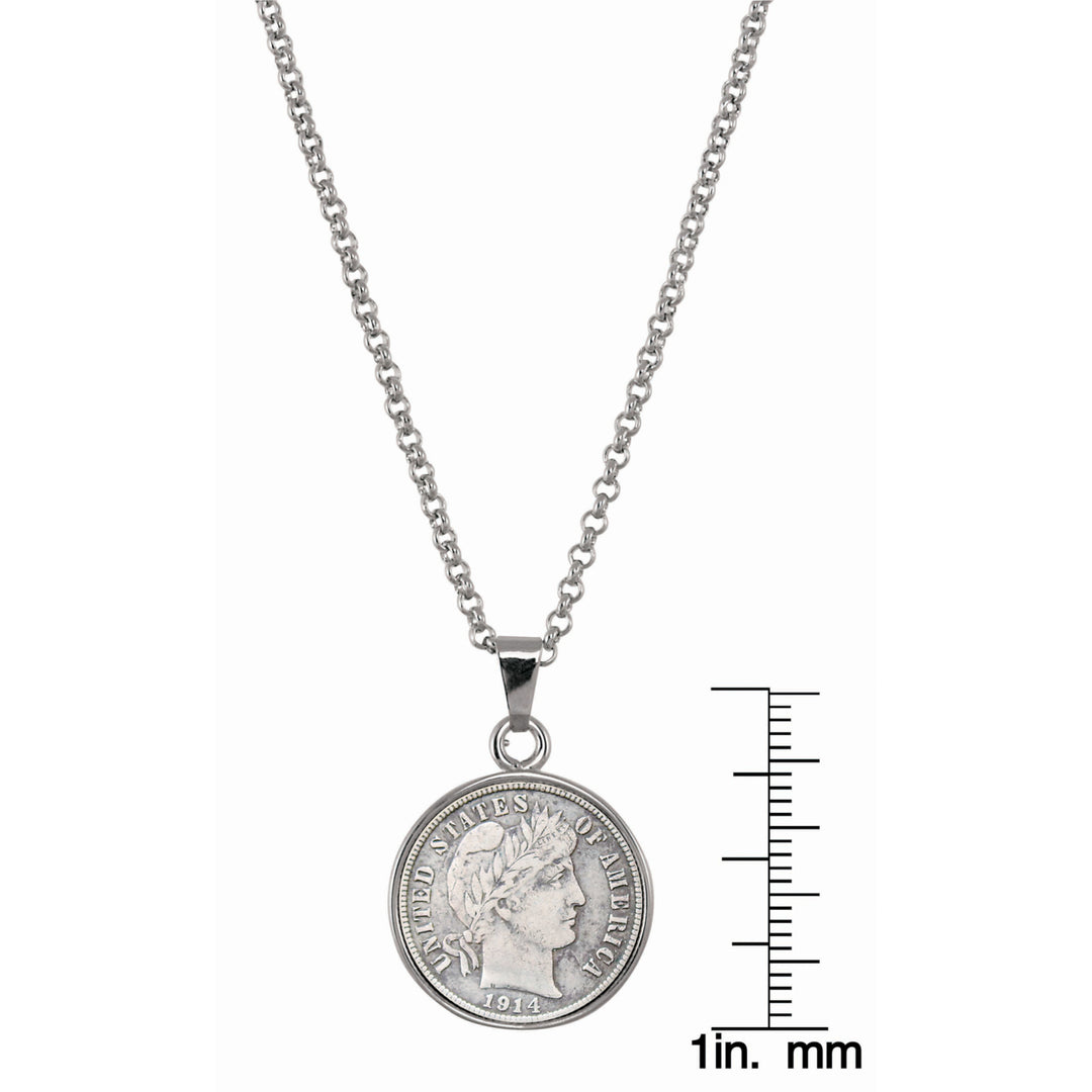 Silver Barber Dime Silvertone Coin Pendant with 18" Chain Image 2