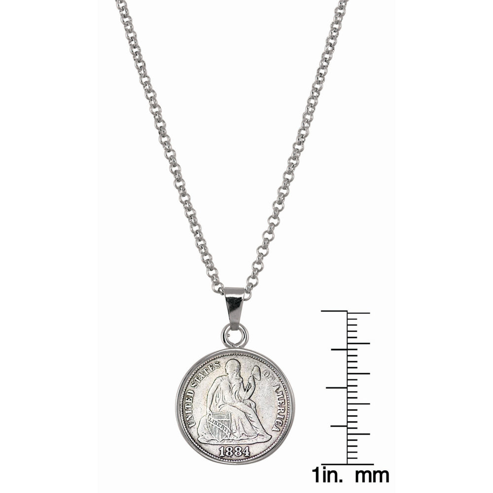 Seated Liberty Silver Dime Silvertone Coin Pendant with 18" Chain Image 2