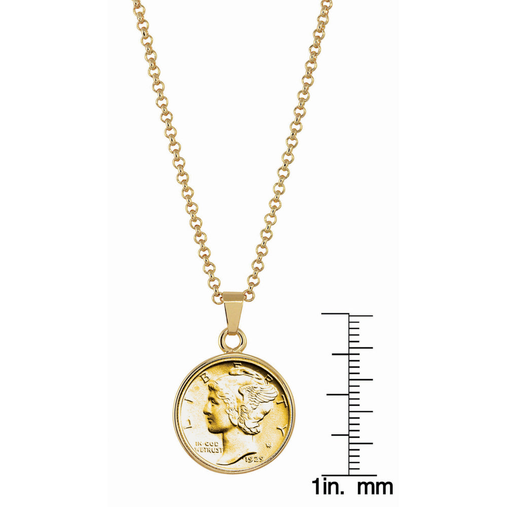 Gold-Layered Silver Mercury Dime Goldtone Coin Pendant with 18" Chain Image 2