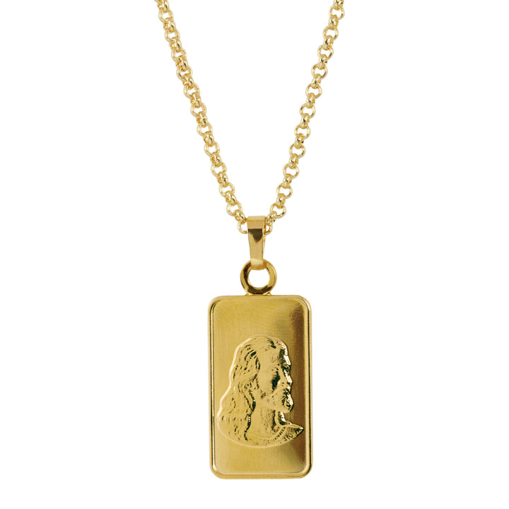 Jesus Ingot Coin Pendant Layered in 24 KT Gold Image 1