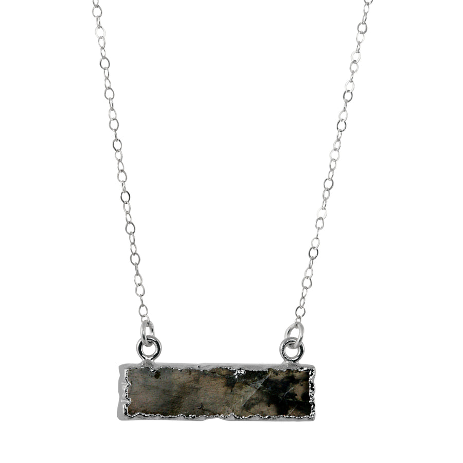 Labradorite Bar Coin Pendant on Sterling Silver Chain Image 1