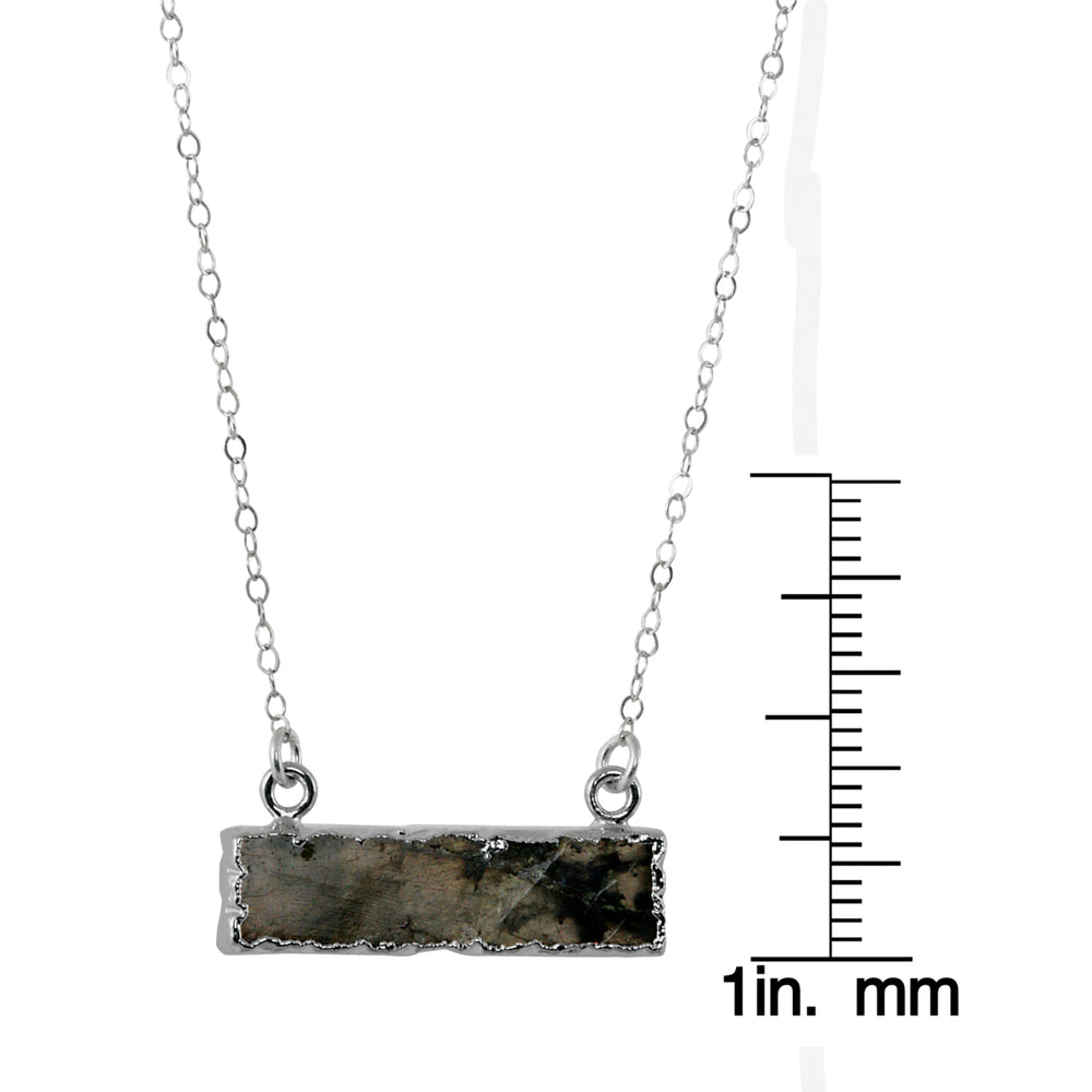 Labradorite Bar Coin Pendant on Sterling Silver Chain Image 2