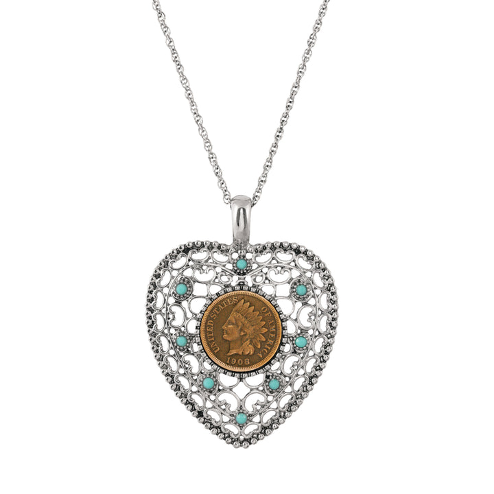 Indian Cent Vintage Heart Coin Pendant Image 1