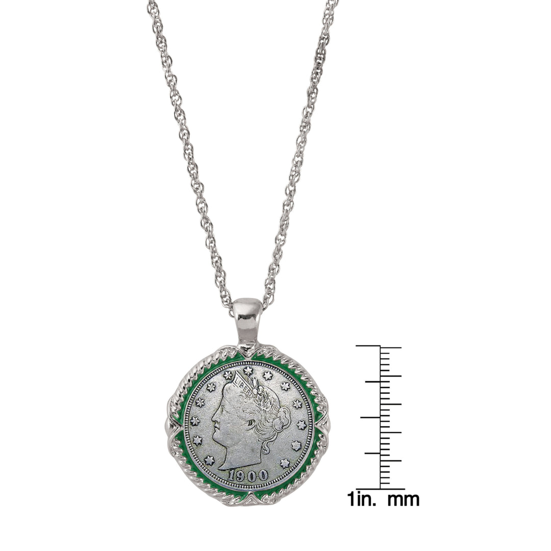 Liberty Nickel Green Enamel Coin Pendant Necklace Image 3