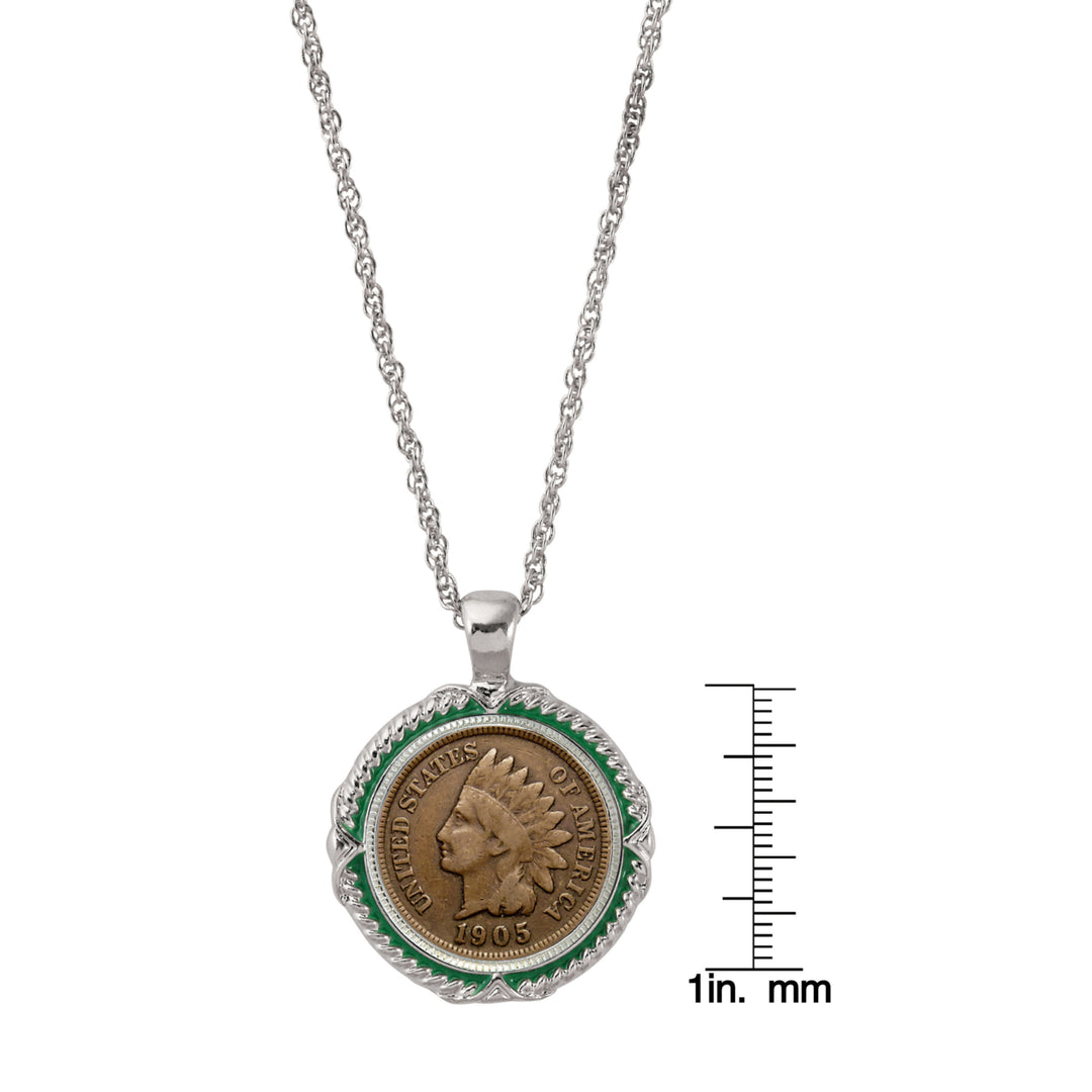 Indian Head Penny Green Enamel Coin Pendant Necklace Image 3