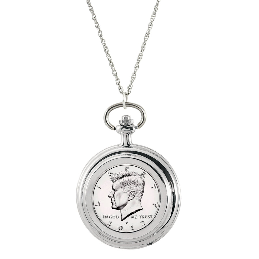 Proof JFK Half Dollar Coin Pocket Watch Coin Pendant Necklace Image 1