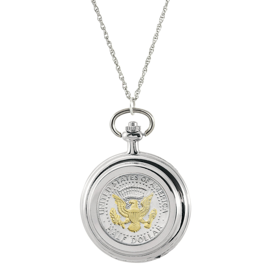 Selectively Gold-Layered Presidential Seal Half Dollar Coin Pocket Watch Coin Pendant Necklace Image 1