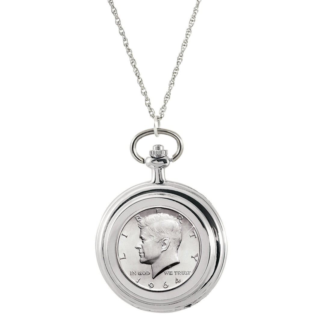 JFK 1964 First Year of Issue Half Dollar Coin Pocket Watch Coin Pendant Necklace Image 1