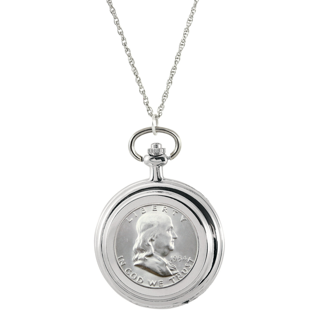 Silver Franklin Half Dollar Coin Pocket Watch Coin Pendant Necklace Image 1