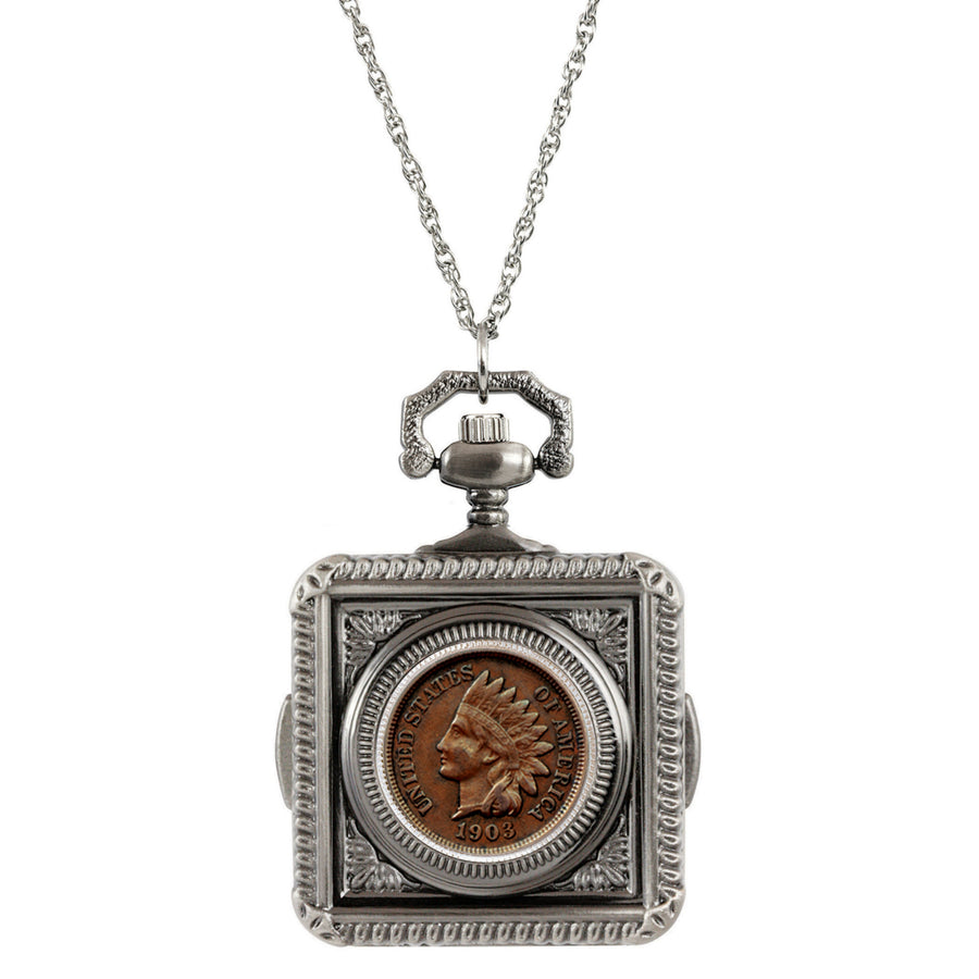 Indian Penny Coin Pocket Watch Coin Pendant Necklace Image 1