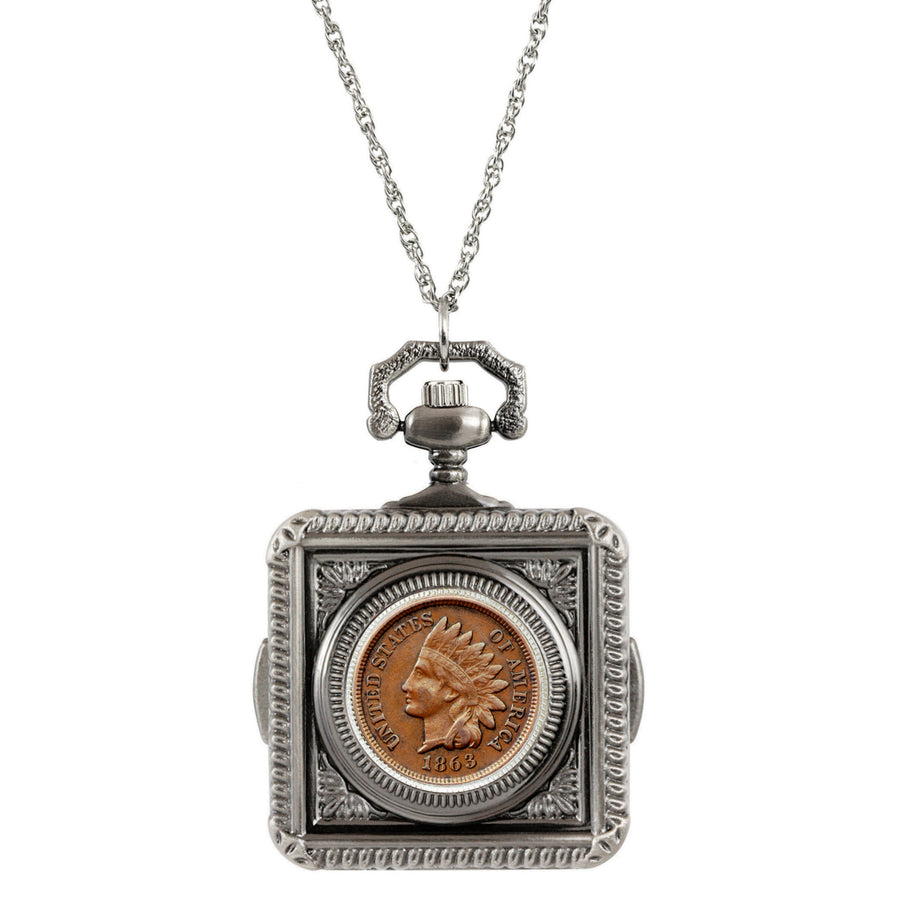 Civil War Indian Head Penny Coin Pocket Watch Coin Pendant Necklace Image 1