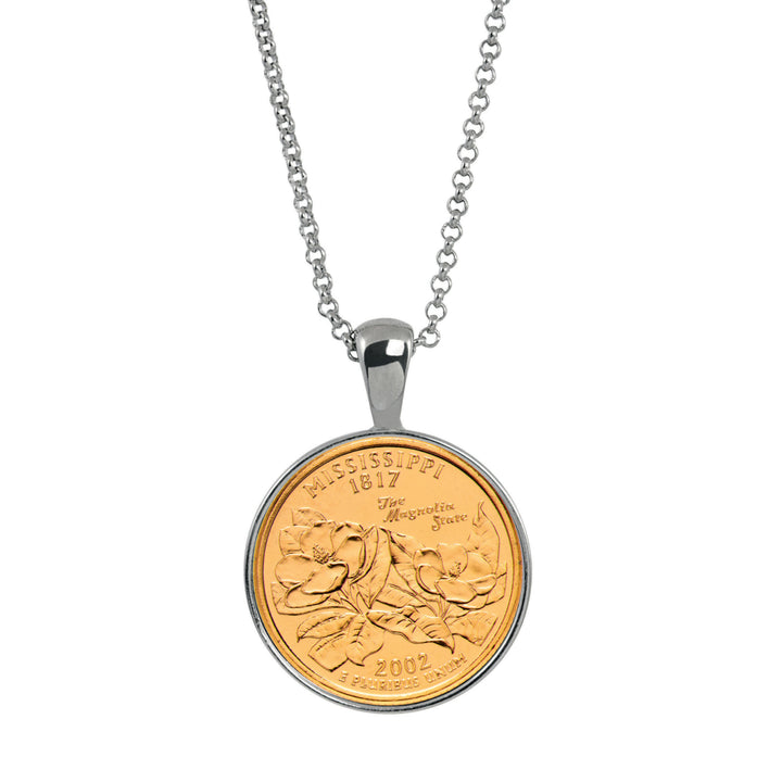 Gold-Layered Statehood Quarter Silver Tone Coin Pendant Image 1