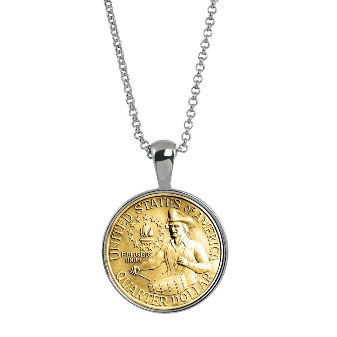 Gold Layered Bicentennial Washington Quarter Coin Pendant Image 1