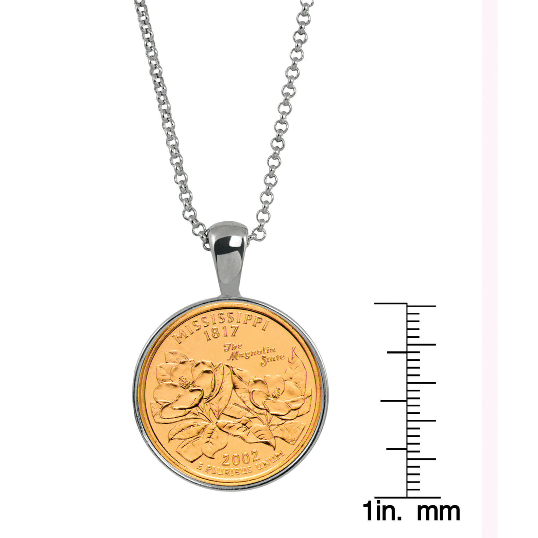 Gold-Layered Statehood Quarter Silver Tone Coin Pendant Image 3