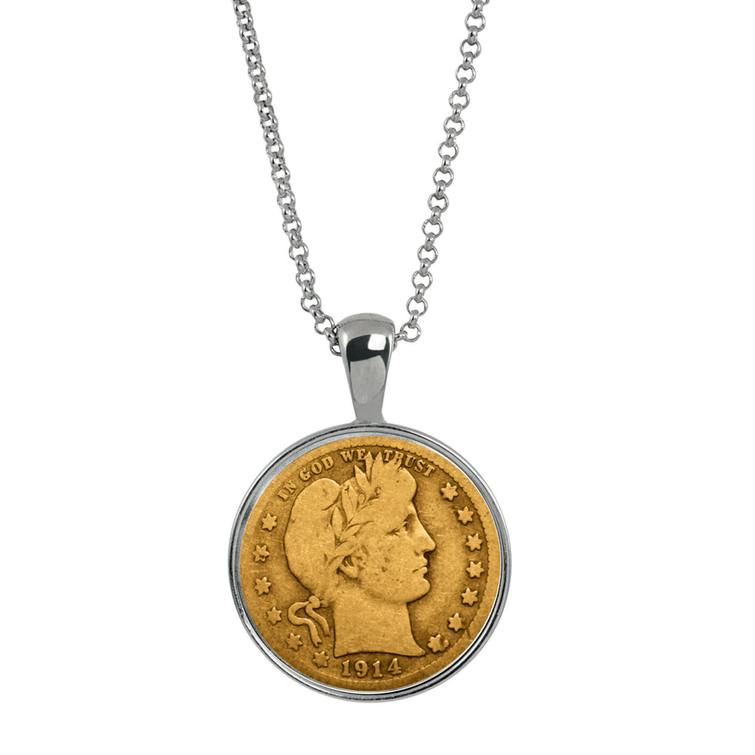 Gold Layered Silver Barber Quarter Silver Tone Coin Pendant Image 1