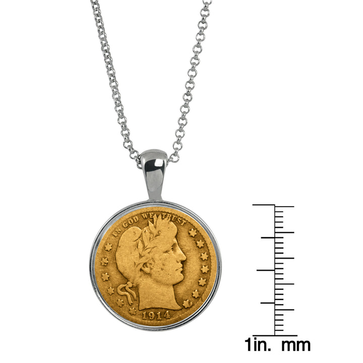 Gold Layered Silver Barber Quarter Silver Tone Coin Pendant Image 3