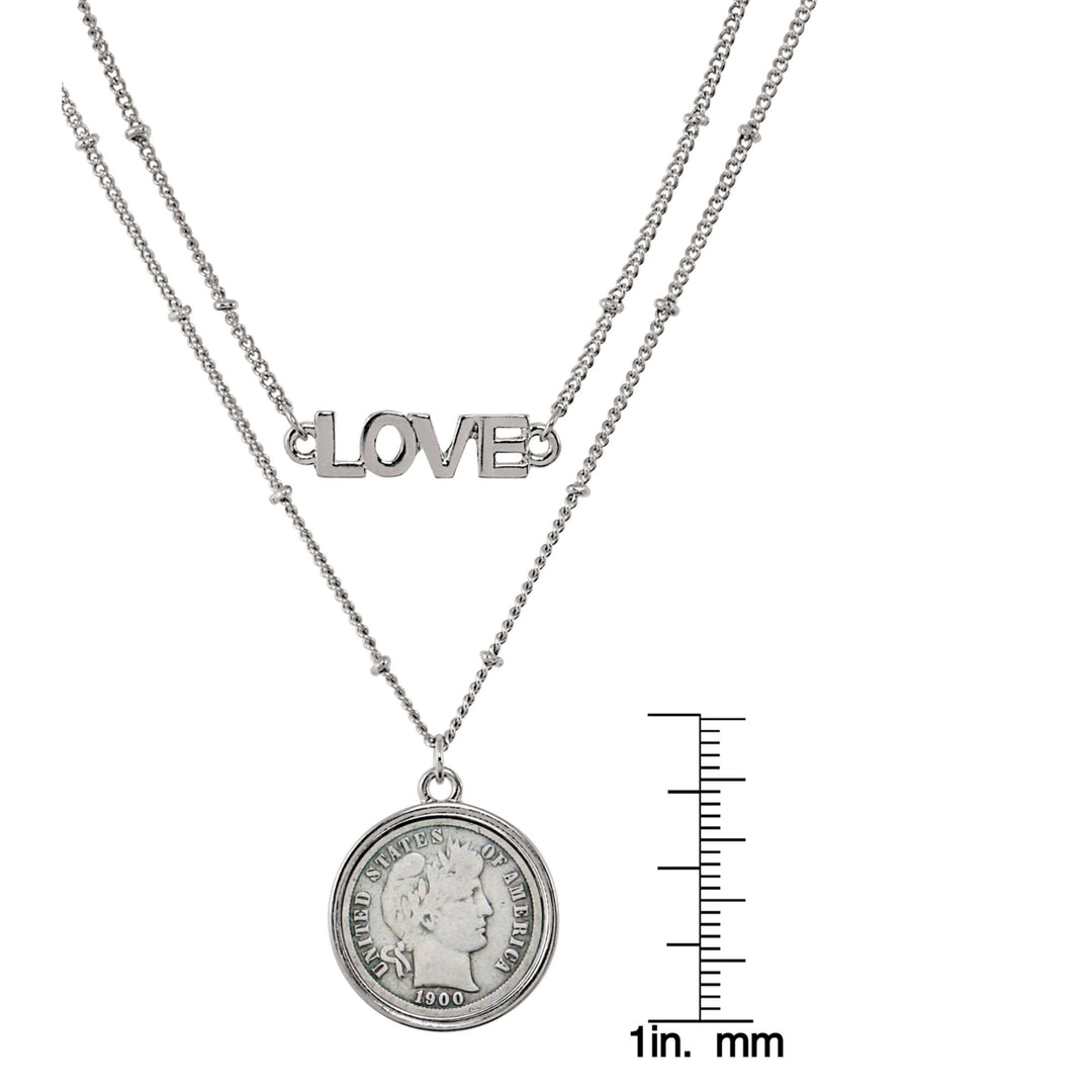 Silver Barber Dime Coin Double Strand Love Necklace Image 3