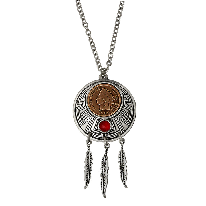 Indian Cent Carnelian Dream Catcher Coin Pendant Image 1