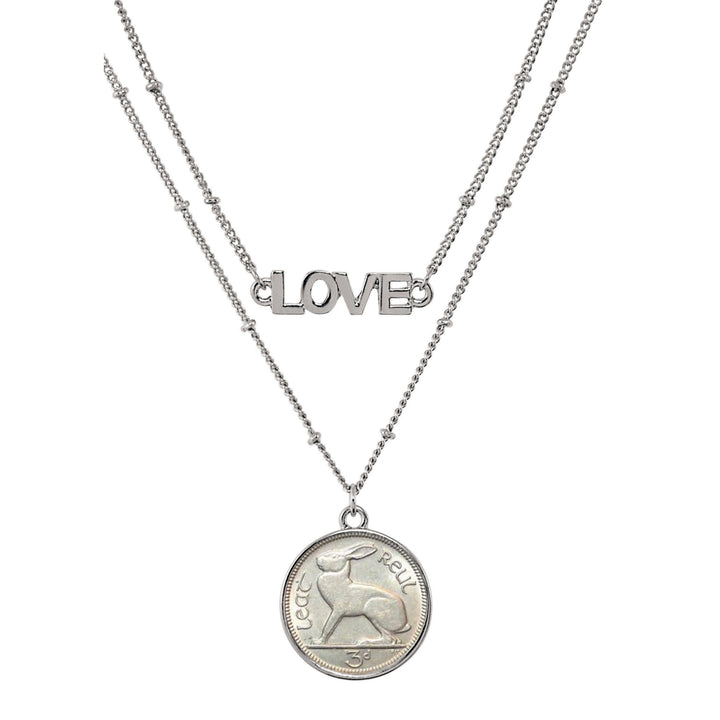 Irish Three Pence Rabbit Coin Double Strand Love Necklace Image 1