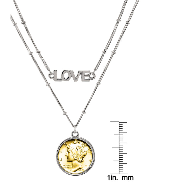 Gold Layered Silver Mercury Dime Coin Double Strand Love Necklace Image 3