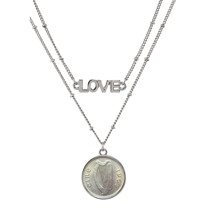 Irish Three Pence Harp Coin Double Strand Love Necklace Image 1